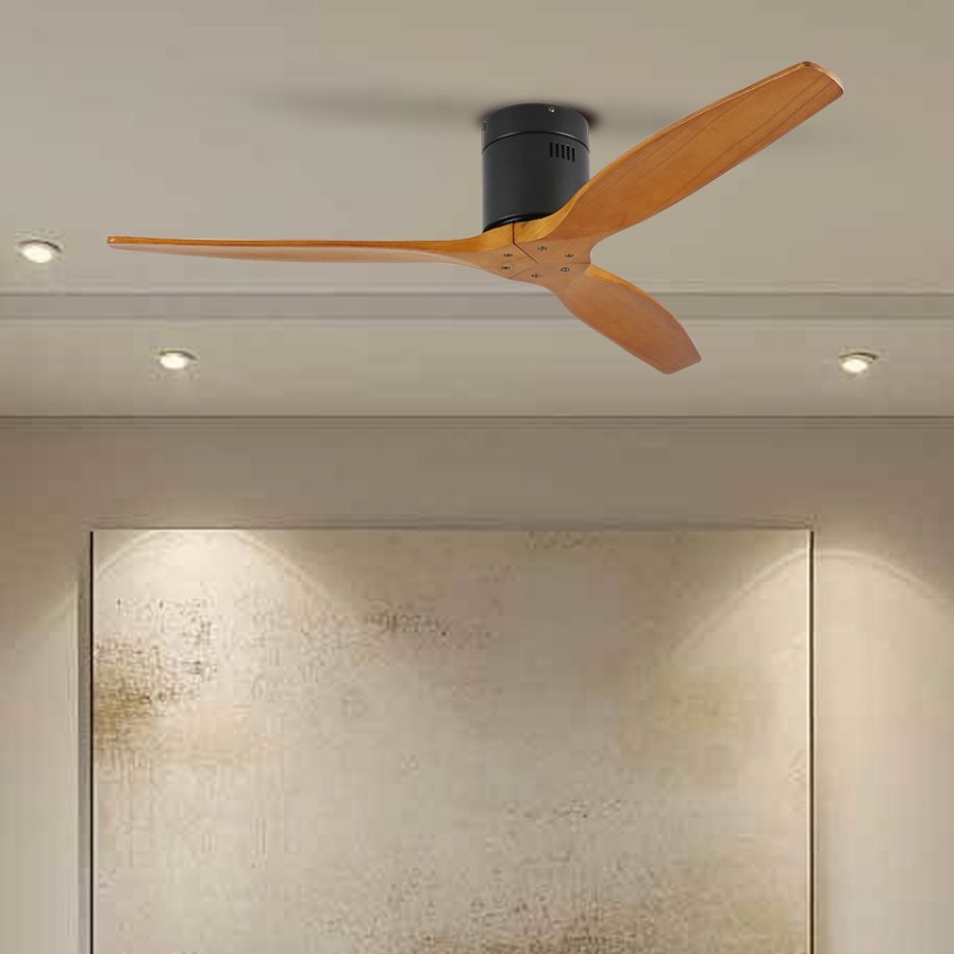 ZEVENTI - Stropní ventilátor SPELLO Wi-Fi Tuya černá/dub + dálkové ovládání