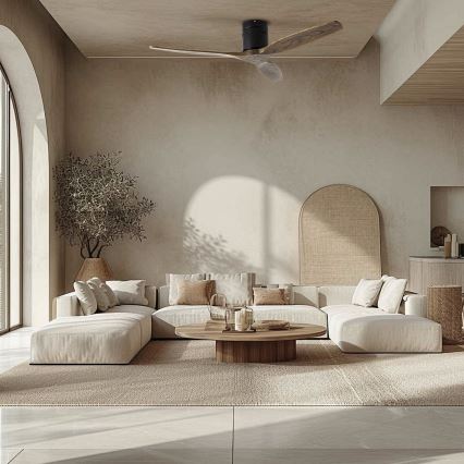 ZEVENTI - Stropní ventilátor SPELLO Wi-Fi Tuya černá/dub + dálkové ovládání