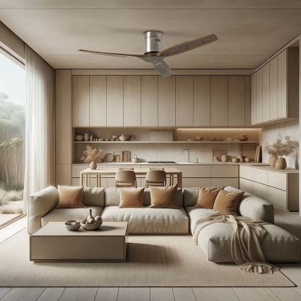 ZEVENTI - Stropní ventilátor SPELLO Wi-Fi Tuya matný chrom/dub + dálkové ovládání