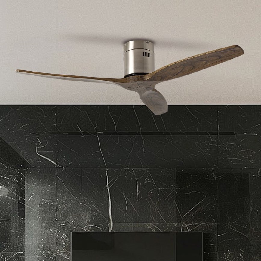 ZEVENTI - Stropní ventilátor SPELLO Wi-Fi Tuya matný chrom/dub + dálkové ovládání