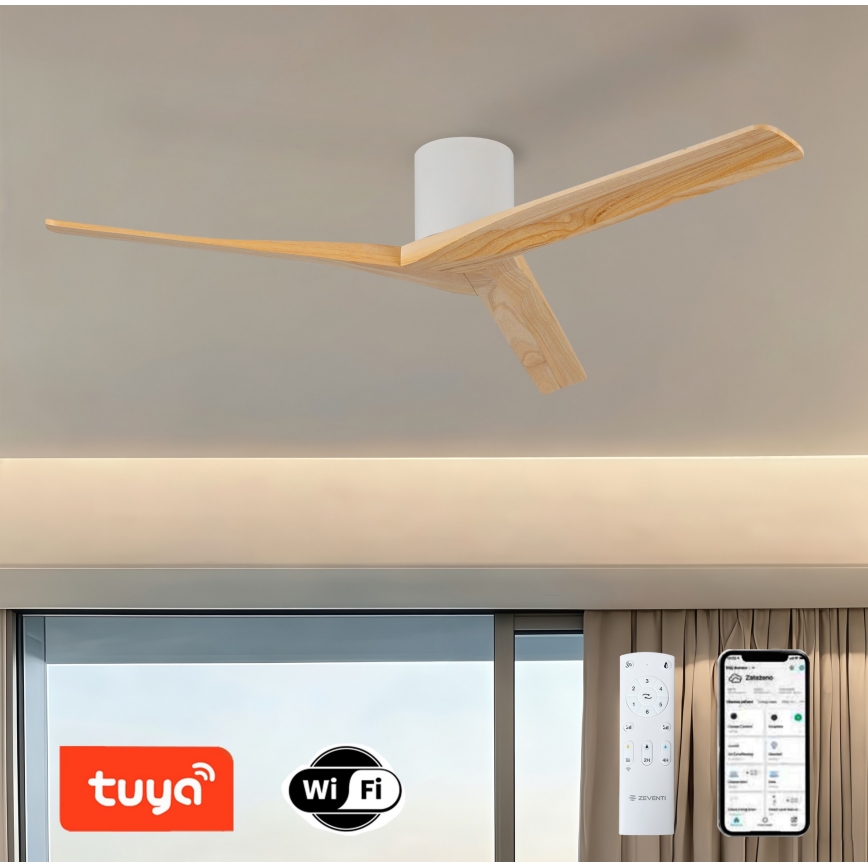 ZEVENTI - Stropní ventilátor VELLON Wi-Fi Tuya bílá/pavlovnie + dálkové ovládání