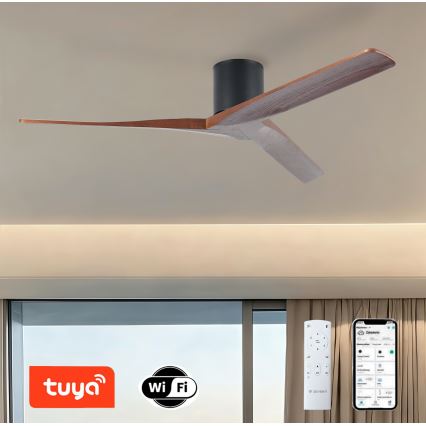 ZEVENTI - Stropní ventilátor VELLON Wi-Fi Tuya černá/ořech + dálkové ovládání