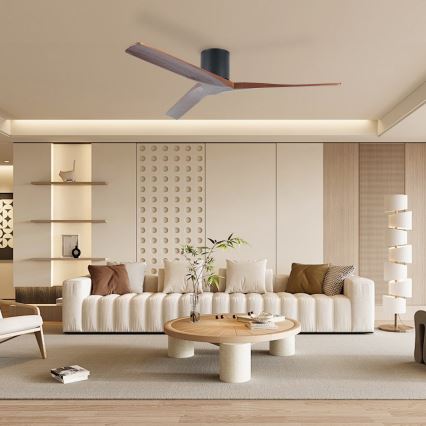 ZEVENTI - Stropní ventilátor VELLON Wi-Fi Tuya černá/ořech + dálkové ovládání