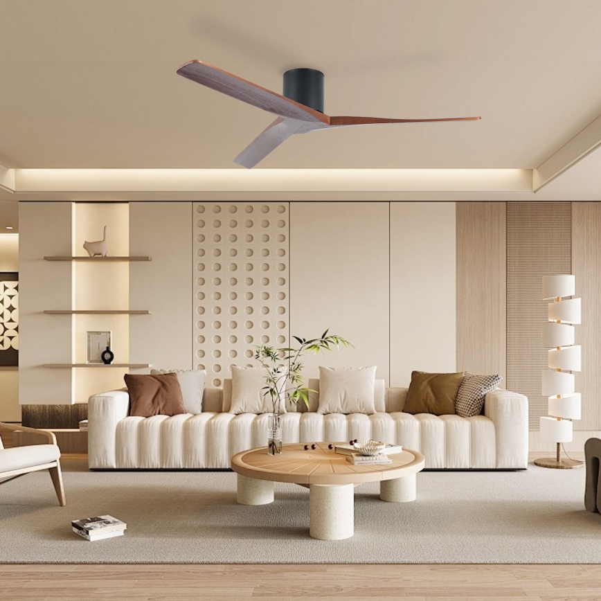 ZEVENTI - Stropní ventilátor VELLON Wi-Fi Tuya černá/ořech + dálkové ovládání