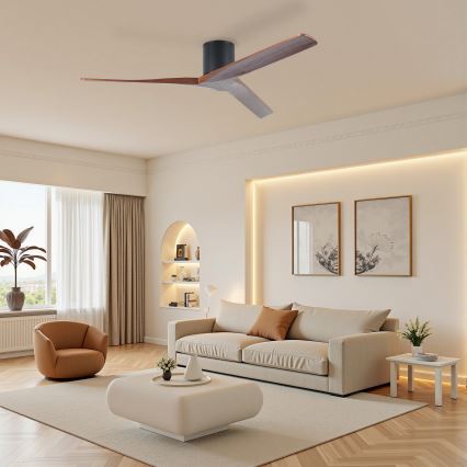 ZEVENTI - Stropní ventilátor VELLON Wi-Fi Tuya černá/ořech + dálkové ovládání