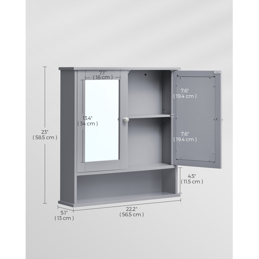 Zrcadlová koupelnová skříňka ZARA 58,5x56,5 cm šedá