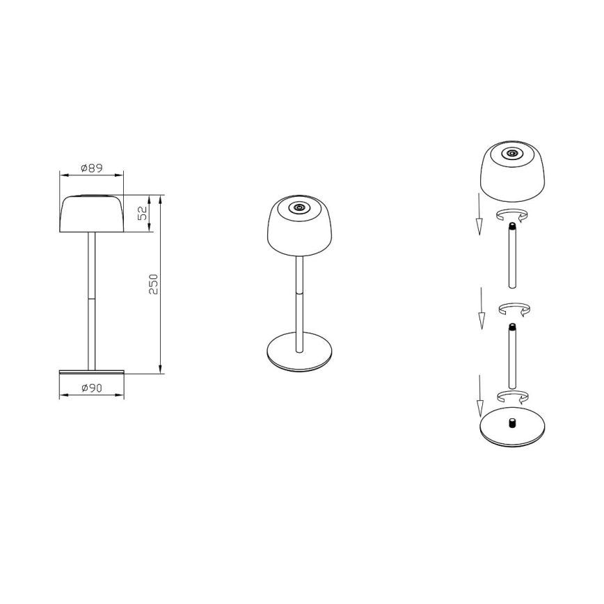 Zuma Line - LED Stmívatelná nabíjecí stolní lampa LED/2W/1200 mAh IP44 bílá