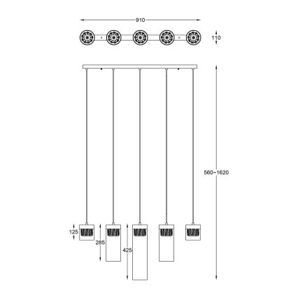 Zuma Line - Křišťálový lustr na lanku 5xG9/28W/230V