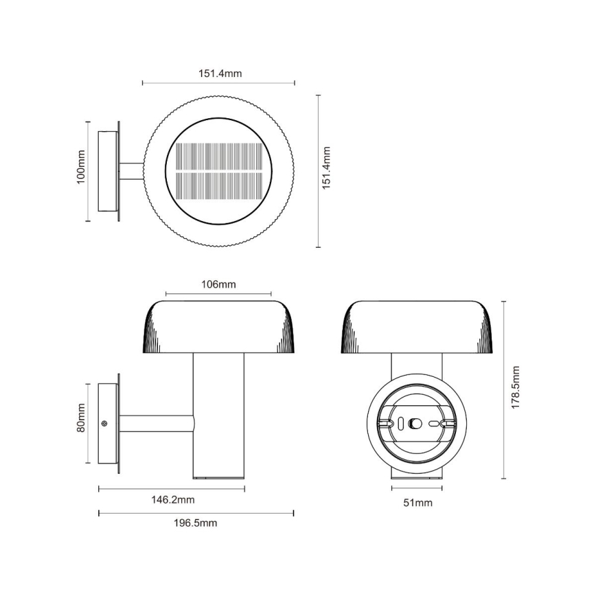 Zuma Line - LED Solární nástěnná lampa LED/2,5W/2000 mAh IP44 černá
